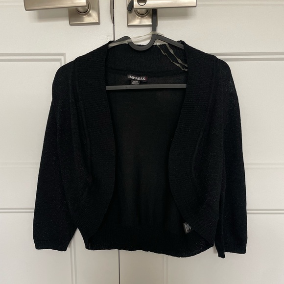 Black Sparkly 3/4 Sleeve Cardigan - Picture 4 of 6
